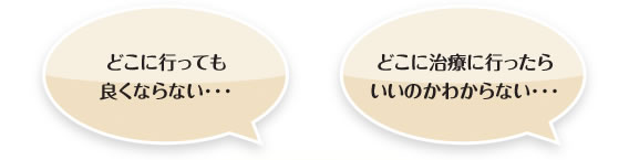 「どこに行っても良くならない･･･」「どこに治療に行ったらいいのかわからない･･･」